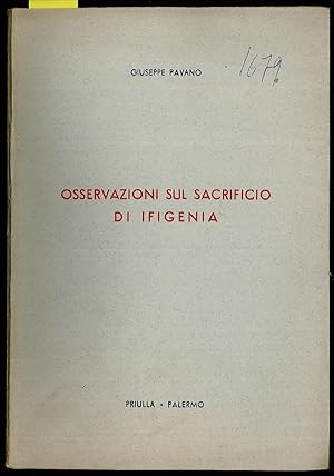 Imagen del vendedor de Osservazioni sul sacrificio di Ifigenia a la venta por Sergio Trippini