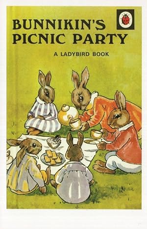 Bunnikins Picnic Party WW2 1940 Ladybird Rabbit 1st Edn Book Postcard