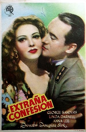 PROGRAMA DE MANO. EXTRAÑA CONFESIÓN (Douglas Sirk), 1946. GEORGE SANDERS LINDA DARNELL ANNA LEE