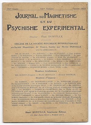 Journal du Magnetisme et du Psychisme Experimental. Février 1925