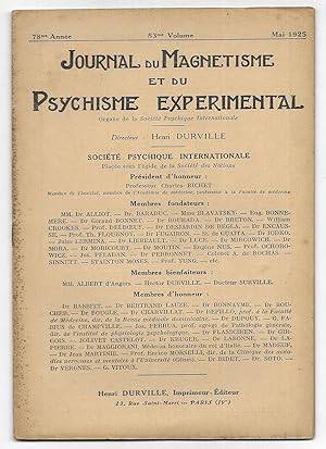 Journal du Magnetisme et du Psychisme Experimental. Mai 1925
