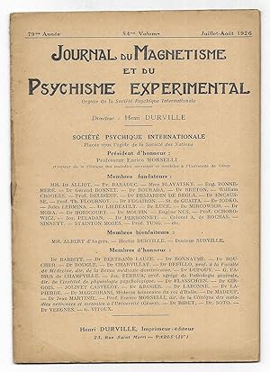 Journal du Magnetisme et du Psychisme Experimental. Juillet-Août 1926