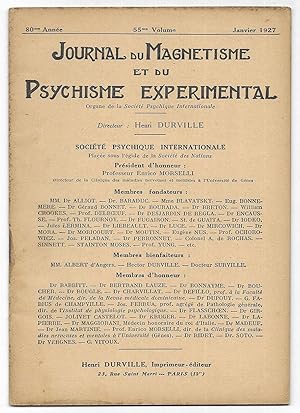 Journal du Magnetisme et du Psychisme Experimental. Janvier 1927