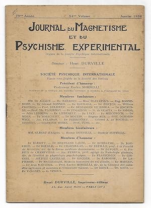 Journal du Magnetisme et du Psychisme Experimental. Janvier 1926