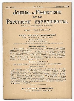 Journal du Magnetisme et du Psychisme Experimental. Novembre 1926