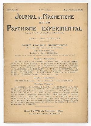 Journal du Magnetisme et du Psychisme Experimental. Sept-Octobre 1926