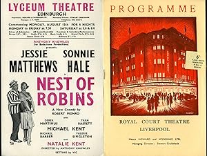 Imagen del vendedor de Nest of Robins - A New Comedy | Original Souvenir Theatre Programme Performed at Royal Court Theatre, Liverpool + Promotional Illustrated Flyer For Performance at Another Theatre. a la venta por Little Stour Books PBFA Member