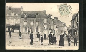 Carte postale Villaines-la-Juhel, Place des Halles et Rue du Bignon