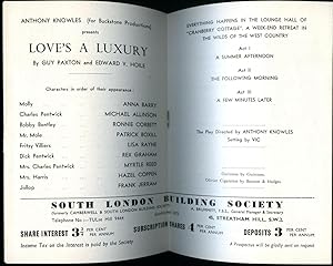 Bild des Verkufers fr Love's A Luxury | Original Souvenir Theatre Programme Performed at The Streatham Hill Theatre zum Verkauf von Little Stour Books PBFA Member
