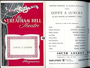 Bild des Verkufers fr Love's A Luxury | Original Souvenir Theatre Programme Performed at The Streatham Hill Theatre zum Verkauf von Little Stour Books PBFA Member