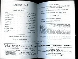 Bild des Verkufers fr Sabrina Fair | Original Souvenir Theatre Programme Performed at The Streatham Hill Theatre zum Verkauf von Little Stour Books PBFA Member