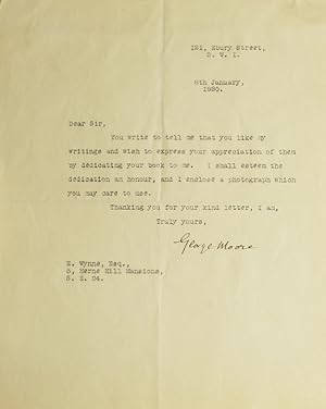 Typed letter, signed "George Moore," one page