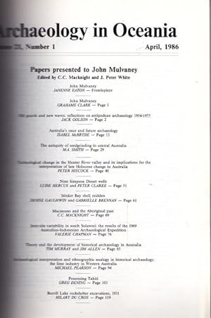 Archaeology in Oceania Volume 21 Number 1 April 1896: Papers Presented to John Mulvaney