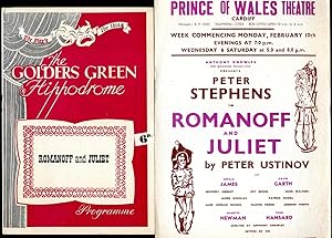 Image du vendeur pour Romanoff and Juliet | Original Souvenir Theatre Programme Performed at The Golders Green Hippodrome + Promotional Flyer For Performance at Prince of Wales Theatre, Cardiff mis en vente par Little Stour Books PBFA Member