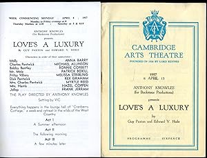 Bild des Verkufers fr Love's A Luxury | Original Souvenir Theatre Programme Performed at Cambridge Arts Theatre, 6 St. Edward's Passage, Cambridge zum Verkauf von Little Stour Books PBFA Member