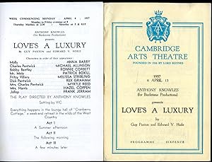 Seller image for Love's A Luxury | Original Souvenir Theatre Programme Performed at Cambridge Arts Theatre, 6 St. Edward's Passage, Cambridge for sale by Little Stour Books PBFA Member