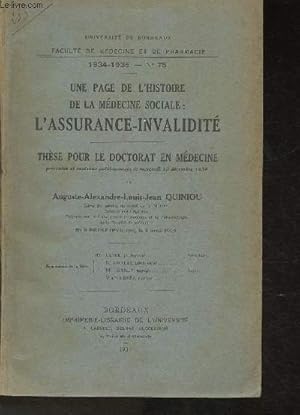 Seller image for Thse pour le Doctorat en mdecine- Une page de l'Histoire de la mdecine sociale: l'Assurance-invalidit for sale by Le-Livre