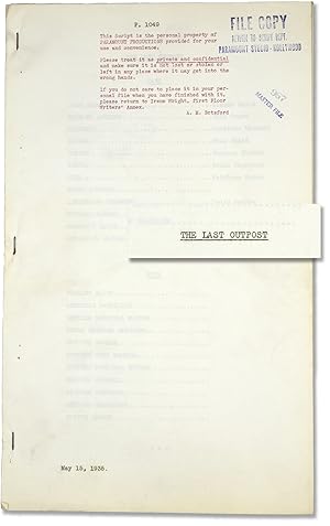 Bild des Verkufers fr The Last Outpost (Original screenplay for the 1935 film) zum Verkauf von Royal Books, Inc., ABAA