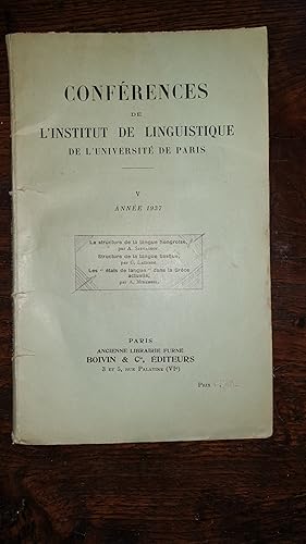 Seller image for Confrences de l?Institut de Linguistique de l'Universit de Paris. V Anne 1937 for sale by AHA BOOKS