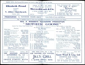 Immagine del venditore per Mother Goose | Original Souvenir Theatre Programme Performed at Theatre Royal Bath | Bath's Historic House of Entertainment venduto da Little Stour Books PBFA Member