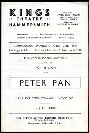 Seller image for Peter Pan, or The Boy Who Wouldn't Grow Up | Original Souvenir Theatre Programme Performed at King's Theatre, Hammersmith for sale by Little Stour Books PBFA Member