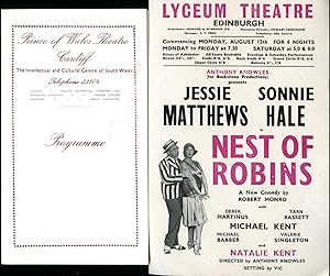 Bild des Verkufers fr Nest of Robins - A New Comedy | Original Souvenir Theatre Programme Performed at Prince of Wales Theatre, Cardiff + Promotional Flyer For Performance at Lyceum Theatre, Edinburgh zum Verkauf von Little Stour Books PBFA Member