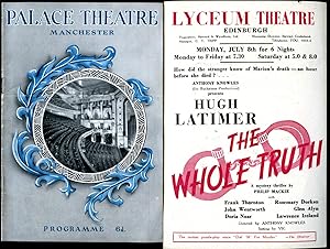 Bild des Verkufers fr The Whole Truth - A Mystery Thriller | Original Souvenir Theatre Programme Performed at Palace Theatre, Manchester + Promotional Flyer For Performance at Lyceum Theatre, Edinburgh zum Verkauf von Little Stour Books PBFA Member