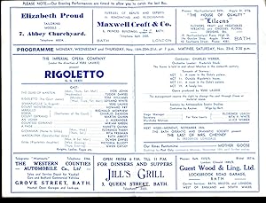 Image du vendeur pour Rigoletto | Original Souvenir Theatre Programme Performed at Theatre Royal Bath | Bath's Historic House of Entertainment mis en vente par Little Stour Books PBFA Member