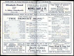 Bild des Verkufers fr The Desert Song | Original Souvenir Theatre Programme Performed at Theatre Royal Bath | Bath's Historic House of Entertainment zum Verkauf von Little Stour Books PBFA Member