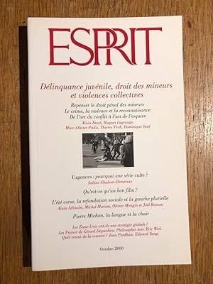 Image du vendeur pour Revue Esprit Octobre 2000, Dlinquance juvnile, droit des mineurs et violences collectives mis en vente par Librairie des Possibles