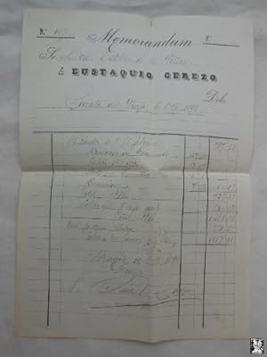 Antiguo Documento - Old Document : MEMORANDUM, Cuenta del Viaje 6 octubre 1896