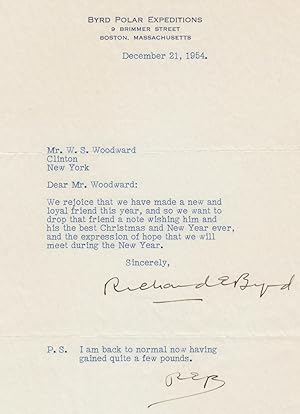 Image du vendeur pour ADMIRAL RICHARD E. BYRD SIGNED CORRESPONDENCE, 1954 LETTER, HIGH-JUMP ANTARCTICA mis en vente par The BiblioFile