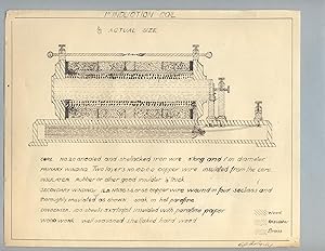 Original pen and ink drawing of a 1" induction coil, signed "C. J. Coberly"