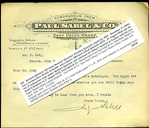 Seller image for Memorandum From Paul Sabel & Co., East Paul's Wharf, 26 Upper Thames Street, London [Signed] for sale by Little Stour Books PBFA Member