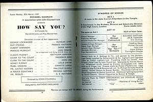 Seller image for How Say You? - A Comedy | Original Souvenir Theatre Programme Performed at Theatre Royal, Brighton, East Sussex for sale by Little Stour Books PBFA Member