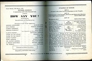 Imagen del vendedor de How Say You? - A Comedy | Original Souvenir Theatre Programme Performed at Theatre Royal, Brighton, East Sussex a la venta por Little Stour Books PBFA Member