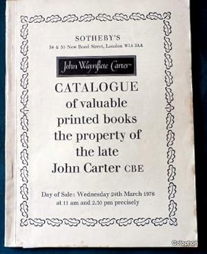 John Waynflete Carter. CBE. Sotheby's Catalogue of the Printed books 24th March 1976