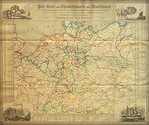 Post-Reise- & Eisenbahnkarte von Deutschland, und den angränzenden Ländern bis London, Mailand, W...