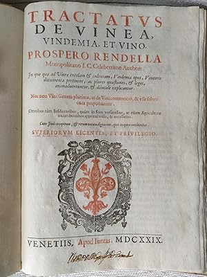 Bild des Verkufers fr Tractatus de vinea, vindemia, et vino. In quo quae ad vinea tutelam et culturam. zum Verkauf von Llibreria Antiquria Casals