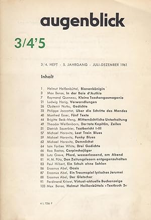Bild des Verkäufers für Augenblick. Zeitschrift Fuer Tendenz Und Experiment. 3/ 4, 5. Jahrgang, Juli-Dezember 1961 zum Verkauf von Stefan Schuelke Fine Books