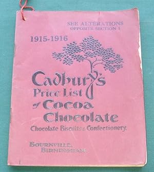 Cadbury's Price List of Cocoa Choclate Chocolate Biscuits & Confectionery 1915-1916