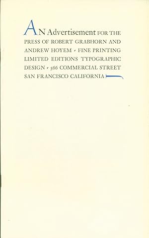 Imagen del vendedor de An Advertisement for the Press of Robert Grabhorn and Andrew Hoyem a la venta por Eureka Books