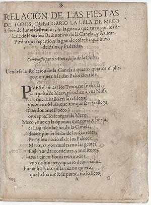 [Relación de los toros de Meco.] Relación de las fiestas de toros, que corrio la uilla de Meco a ...