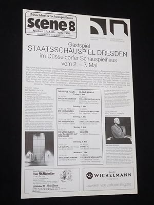 Seller image for scene 8, Spielzeit 1985/86, April 1986, Dsseldorfer Schauspielhaus [Theaterinformationen]. Titelthema: Das Staatsschauspiel Dresden zu Gast vom 2. bis 7. Mai for sale by Fast alles Theater! Antiquariat fr die darstellenden Knste