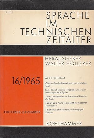 Sprache im technischen Zeitalter, Heft 16 1965 Hrsg. v. Walter Höllerer, Sprache im technischen Z...