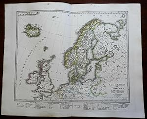 Scandinavia North Sea British Isles Iceland Faroe 1863 Stieler detailed map