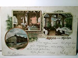 Gruss aus München. Grand Hotel Grünwald am Centralbahnhof. Alte, seltene Mehrbild AK / Litho farb...