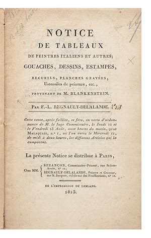 Notice de Tableaux de Peintres italiens et autres; Gouaches, Dessins, Estampes, Recueils, Planche...