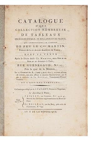 Catalogue d'une Collection nombreuse de Tableaux des Ecoles d'Italie, de Hollande et de France, q...