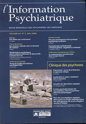 Bild des Verkufers fr L'Information Psychiatrique. - Revue mensuelle des Psychiatres des Hpitaux. - Volume 84 - N 5 - Mai 2008 zum Verkauf von PRISCA